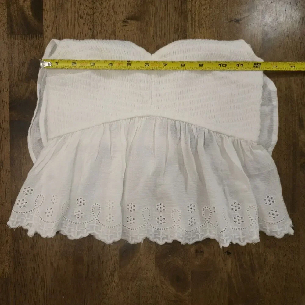 NWT Hollister White Eyelet Smocked Babydoll Top XS Peasant Boho Cottage Milkmaid